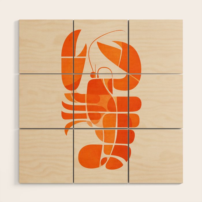 Abstract Lobster in Orange Wood Wall Art Gallery Image 1