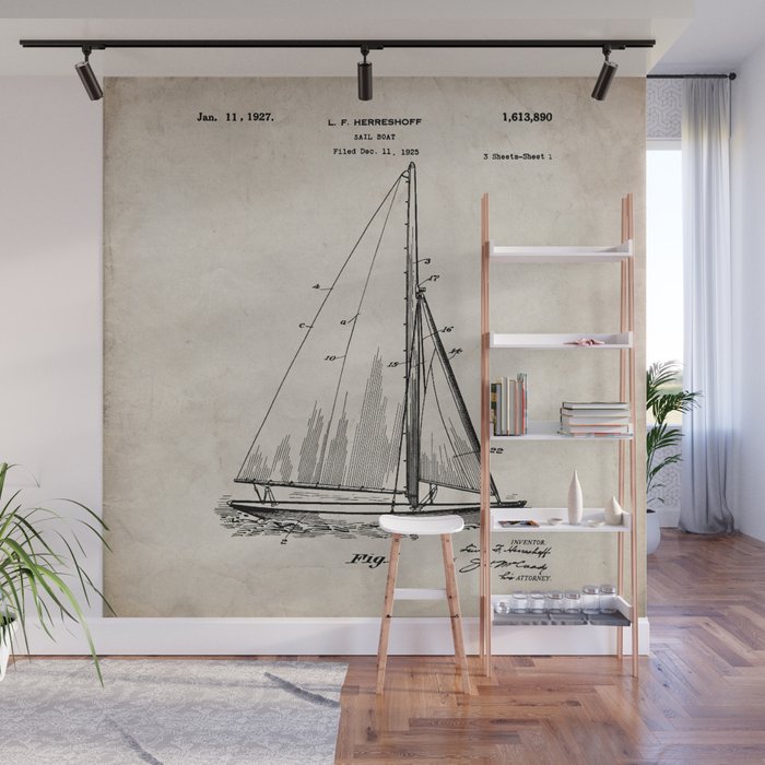 Sailboat Patent - Yacht Art - Antique Wall Mural Gallery Image 1