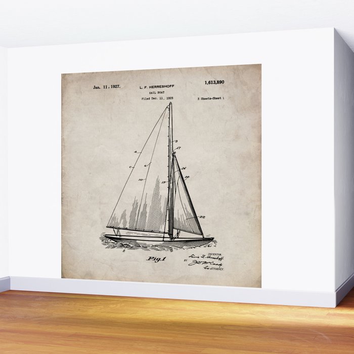 Sailboat Patent - Yacht Art - Antique Wall Mural Gallery Image 2