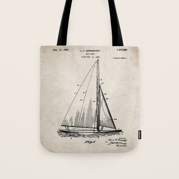 Sailboat Patent - Yacht Art - Antique Tote Bag Gallery Image 1