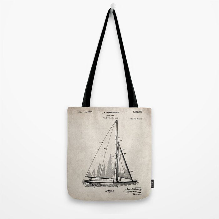 Sailboat Patent - Yacht Art - Antique Tote Bag Gallery Image 2
