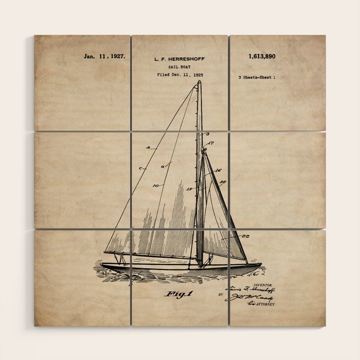 Sailboat Patent - Yacht Art - Antique Wood Wall Art Gallery Image 1