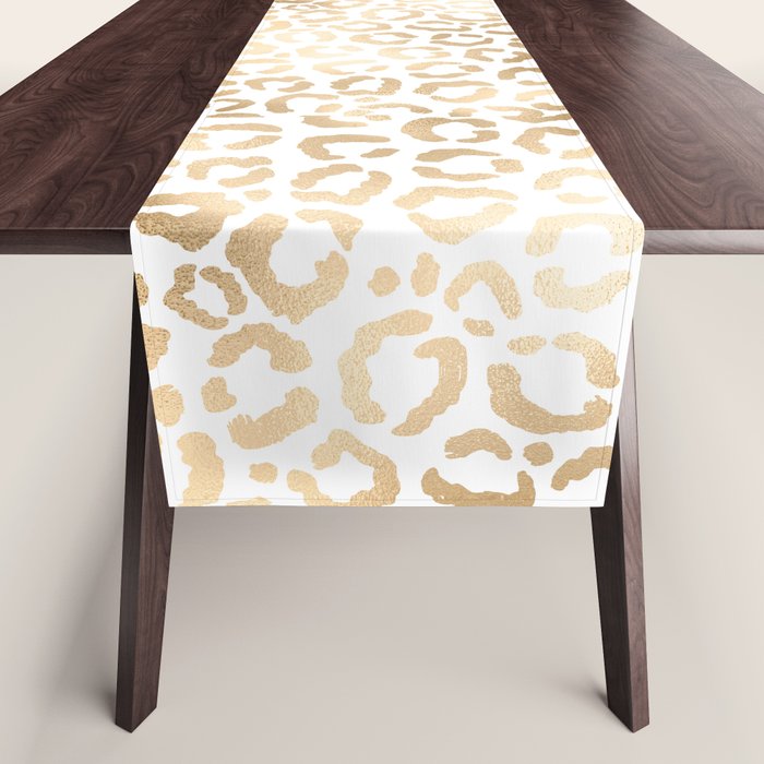 Elegant Gold White Leopard Cheetah Animal Print Table Runner Gallery Image 1