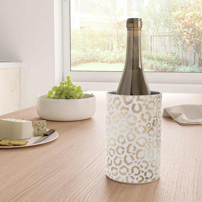 Elegant Gold White Leopard Cheetah Animal Print Wine Chiller Gallery Image 4