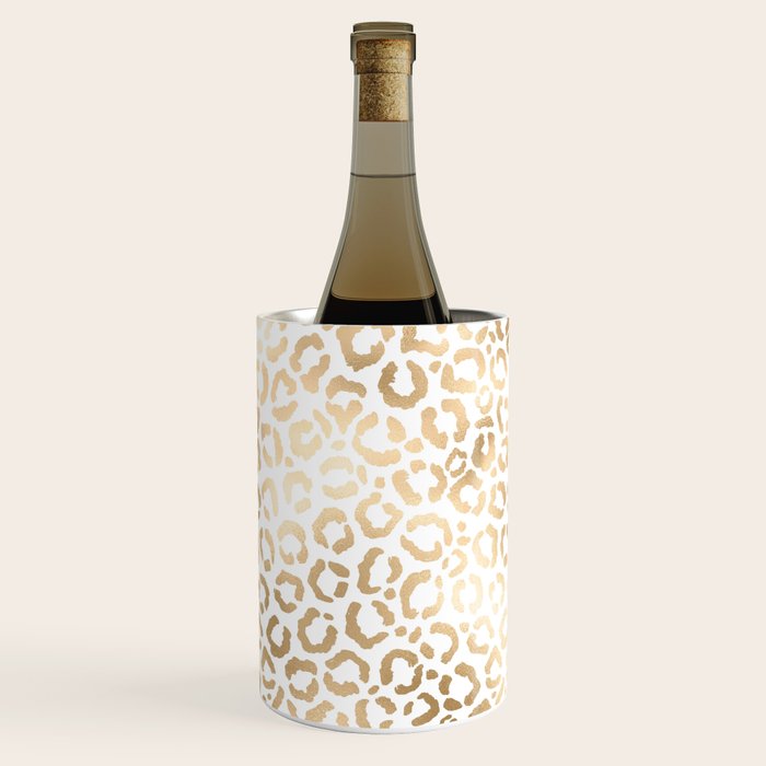 Elegant Gold White Leopard Cheetah Animal Print Wine Chiller Gallery Image 1