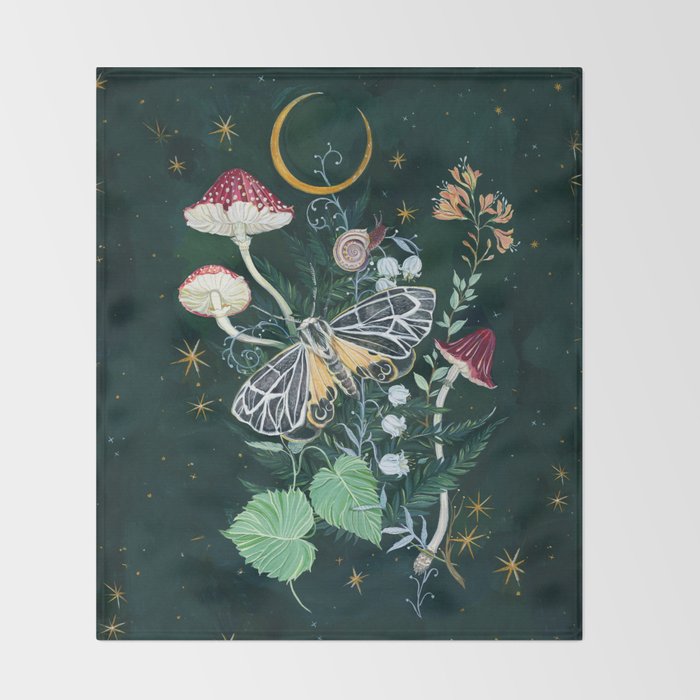 Mushroom night moth Throw Blanket Gallery Image 2