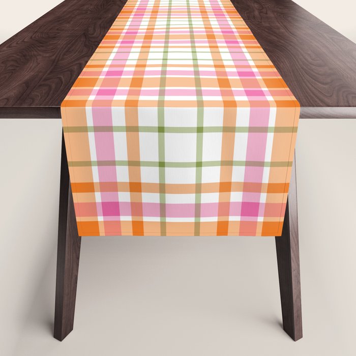 Summer Plaid Pink Orange Green White Table Runner Gallery Image 1