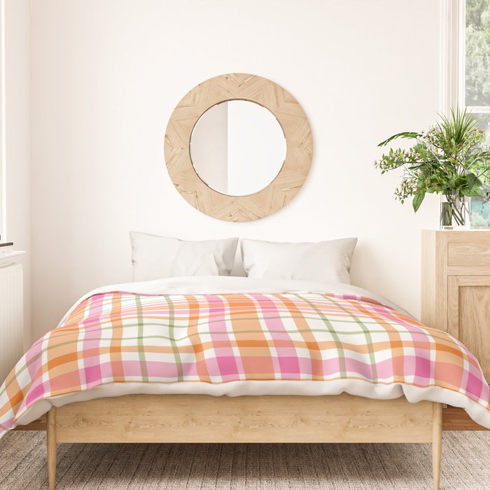 Summer Plaid Pink Orange Green White Duvet Cover Gallery Image 3
