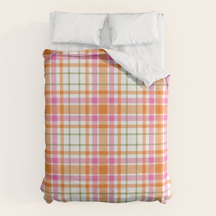Summer Plaid Pink Orange Green White Duvet Cover Gallery Image 6