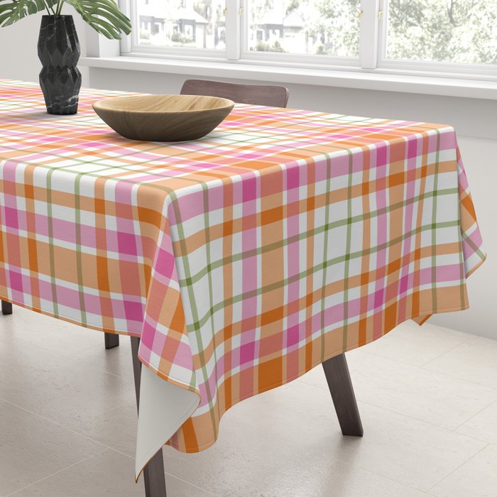 Summer Plaid Pink Orange Green White Tablecloth Gallery Image 3