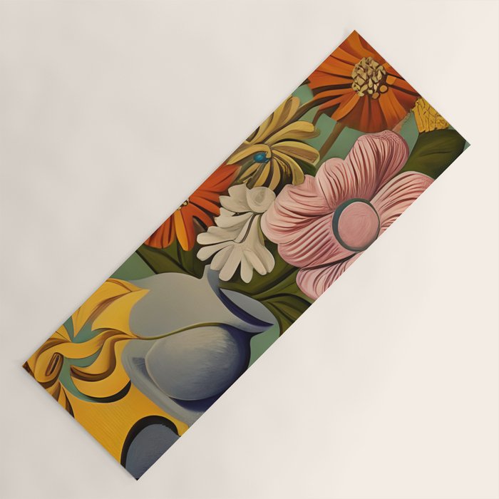 Quirky Abstract Vintage Retro Floral Yoga Mat Gallery Image 1