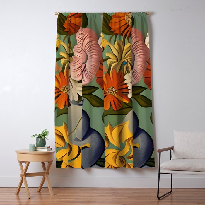 Quirky Abstract Vintage Retro Floral Window Curtain Gallery Image 5
