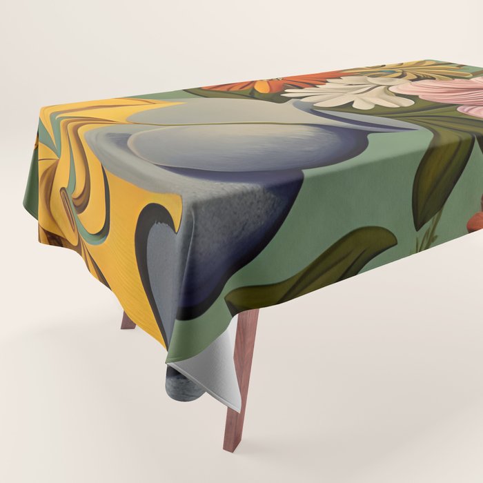 Quirky Abstract Vintage Retro Floral Tablecloth Gallery Image 1