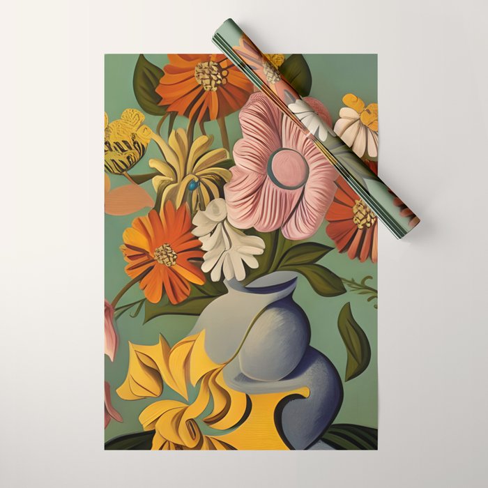 Quirky Abstract Vintage Retro Floral Wrapping Paper Gallery Image 1
