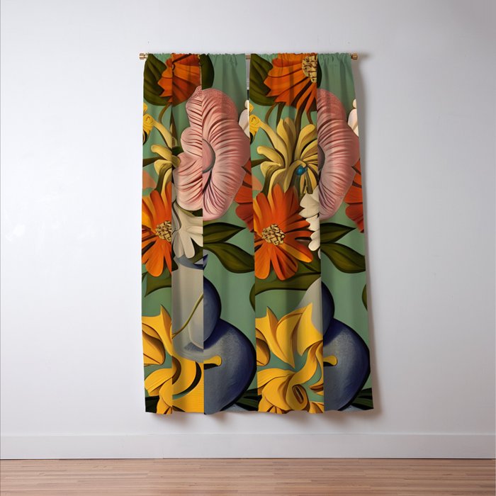 Quirky Abstract Vintage Retro Floral Window Curtain Gallery Image 3
