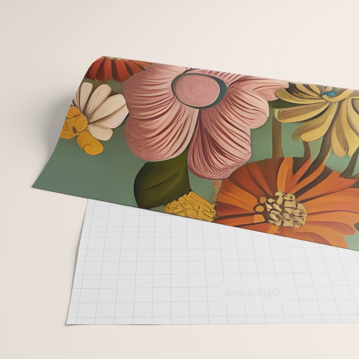Quirky Abstract Vintage Retro Floral Wrapping Paper Gallery Image 2