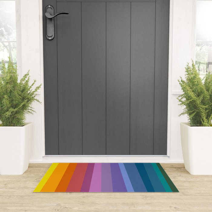 Modern Bright Rainbow Abstract Stripes Welcome Mat Gallery Image 3