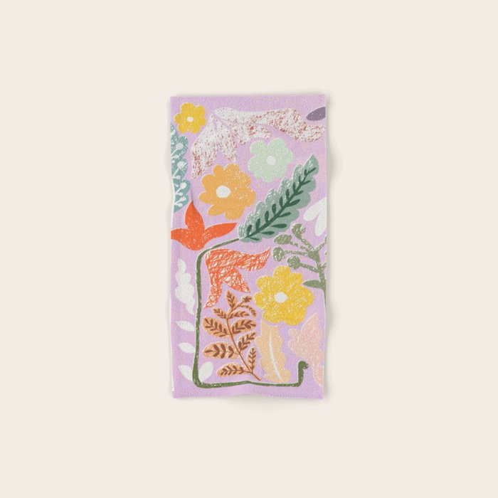 Block print summer meadow soft lilac Bath Towel Gallery Image 1