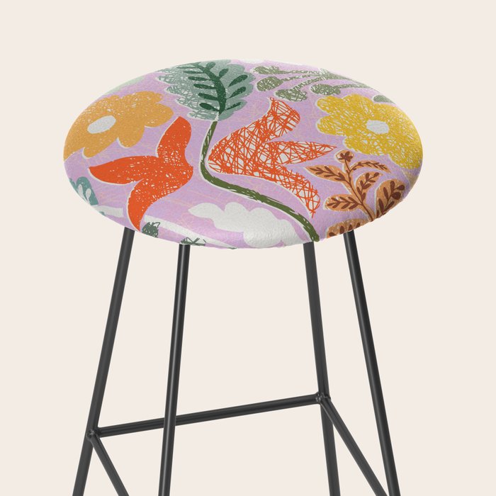 Block print summer meadow soft lilac Stool Gallery Image 2