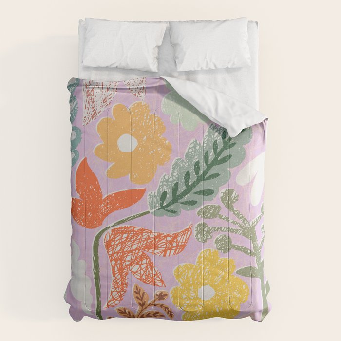 Block print summer meadow soft lilac Comforter Gallery Image 6