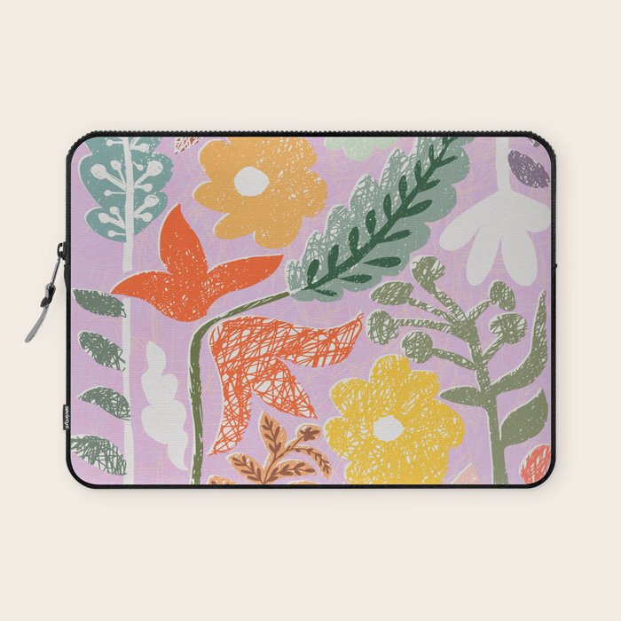 Block print summer meadow soft lilac Laptop Sleeve Gallery Image 1
