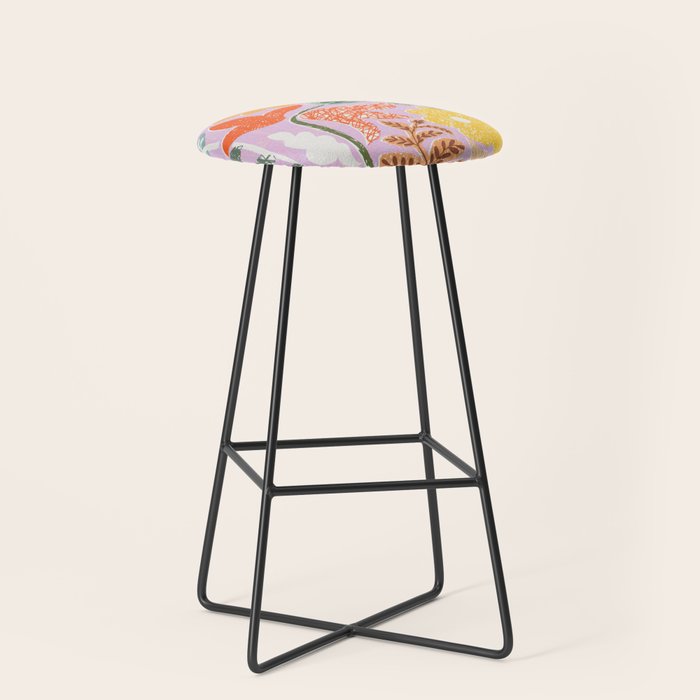 Block print summer meadow soft lilac Stool Gallery Image 1