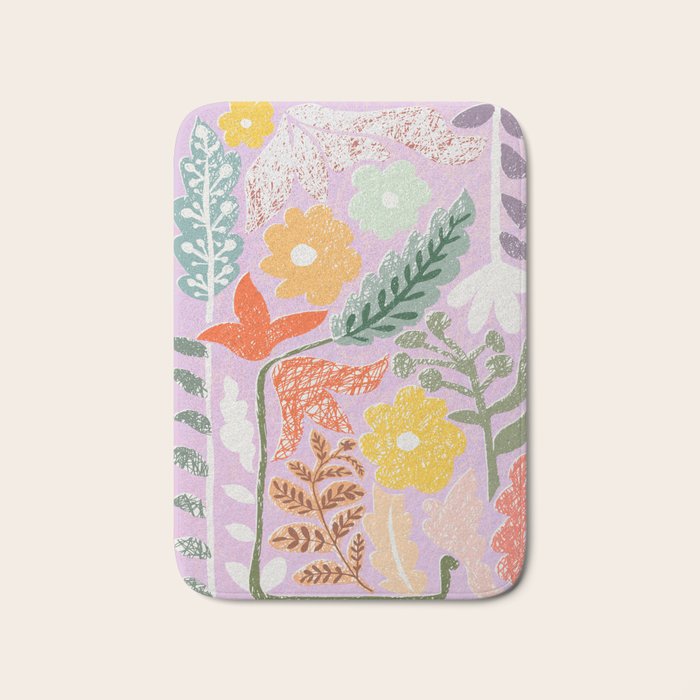 Block print summer meadow soft lilac Bath Mat Gallery Image 1