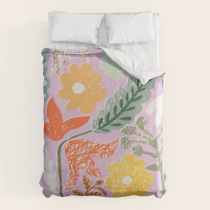 Block print summer meadow soft lilac Duvet Cover Gallery Image 6