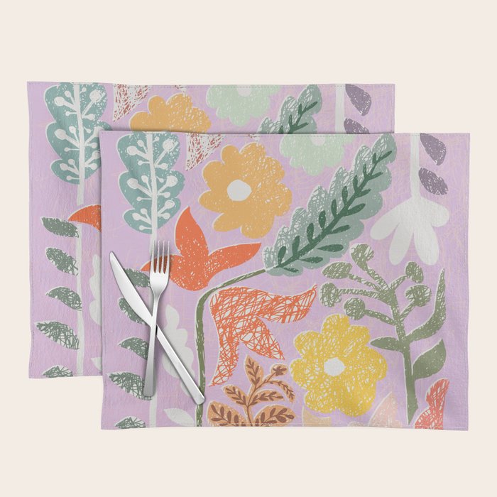 Block print summer meadow soft lilac Placemat Gallery Image 1