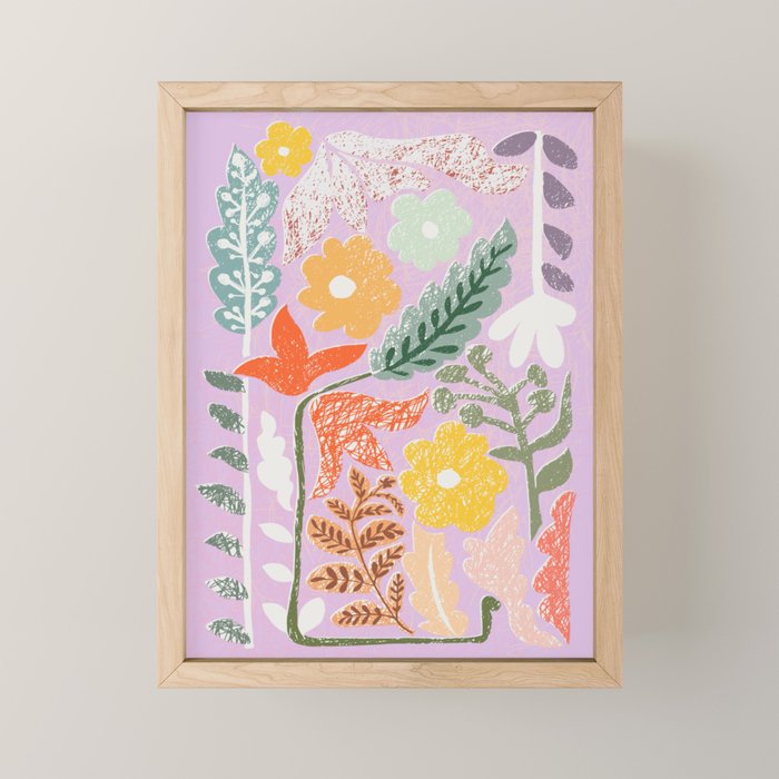 Block print summer meadow soft lilac Mini Art Print Gallery Image 1