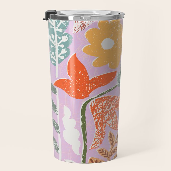 Block print summer meadow soft lilac Travel Mug Gallery Image 3