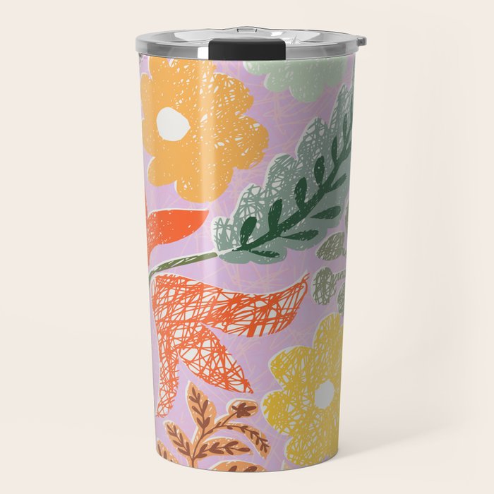 Block print summer meadow soft lilac Travel Mug Gallery Image 1