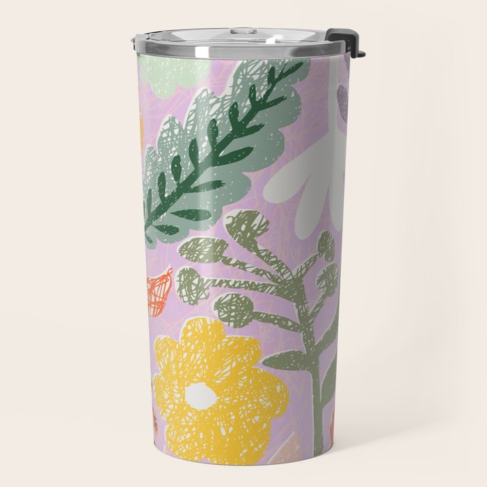 Block print summer meadow soft lilac Travel Mug Gallery Image 2