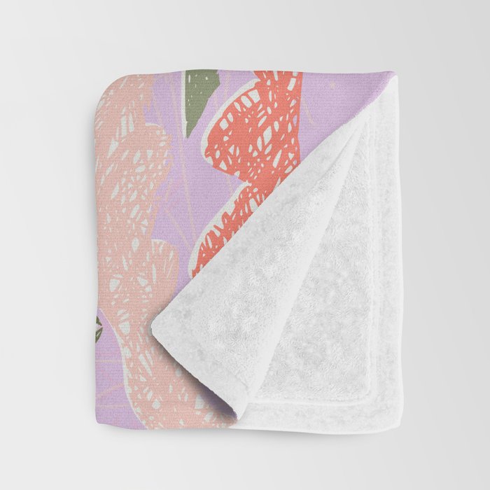 Block print summer meadow soft lilac Throw Blanket Gallery Image 3