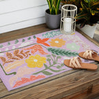 Block print summer meadow soft lilac Outdoor Rug Gallery Image 2
