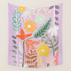 Block print summer meadow soft lilac Wall Tapestry Gallery Image 4