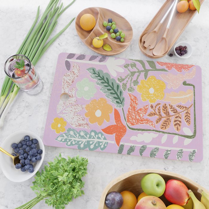 Block print summer meadow soft lilac Cutting Board Gallery Image 2