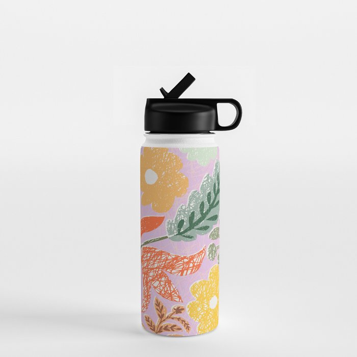 Block print summer meadow soft lilac Water Bottle Gallery Image 1