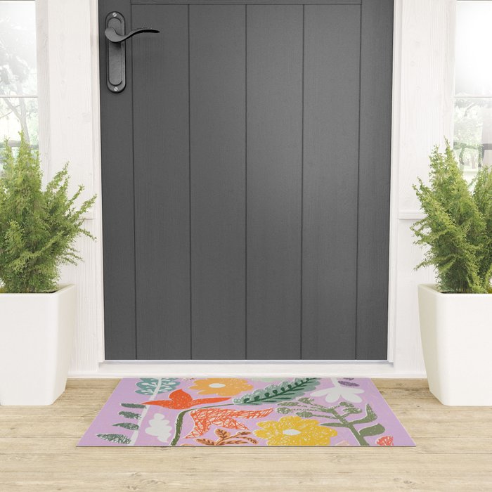 Block print summer meadow soft lilac Welcome Mat Gallery Image 3