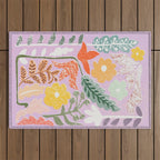Block print summer meadow soft lilac Outdoor Rug Gallery Image 1
