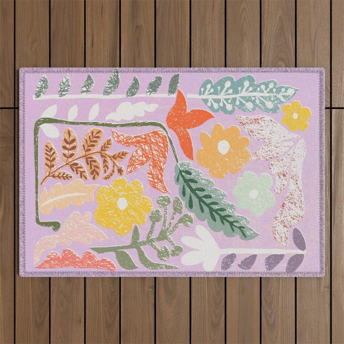 Block print summer meadow soft lilac Outdoor Rug Gallery Image 1