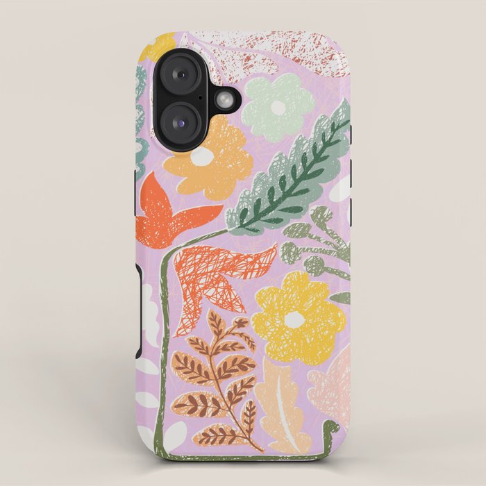 Block print summer meadow soft lilac iPhone Case Gallery Image 1