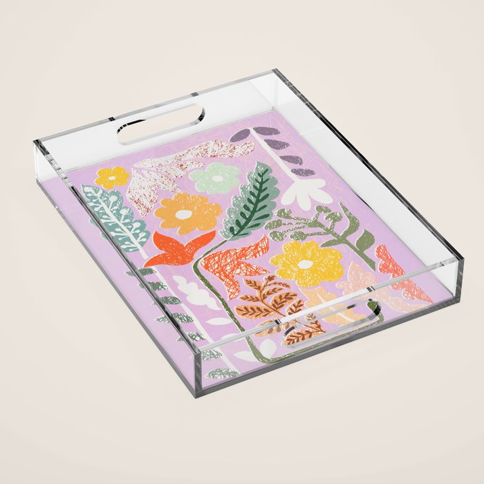 Block print summer meadow soft lilac Acrylic Tray Gallery Image 1