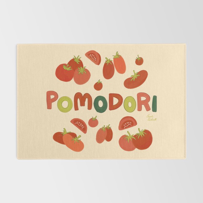 Hand Drawn Italian Roman Pomodori Tomato Classic Mediterranean Art Rug Gallery Image 2