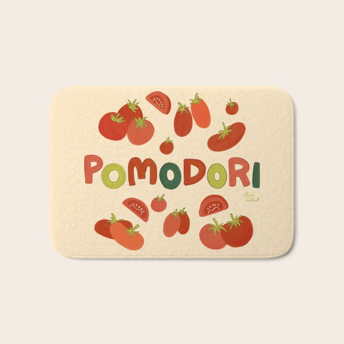 Hand Drawn Italian Roman Pomodori Tomato Classic Mediterranean Art Bath Mat Gallery Image 1