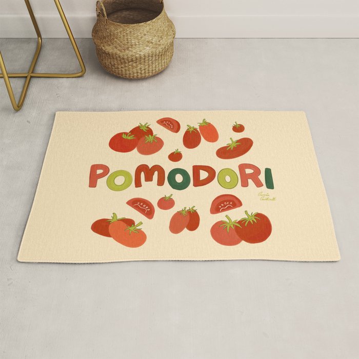 Hand Drawn Italian Roman Pomodori Tomato Classic Mediterranean Art Rug Gallery Image 1