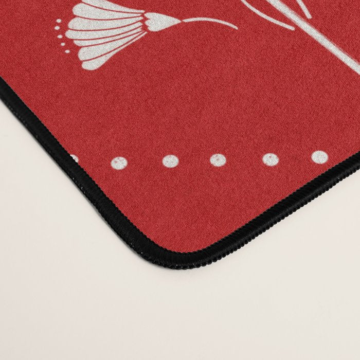 Hand-Drawn Nostalgic Floral Design in Bold Red Desk Mat Gallery Image 4