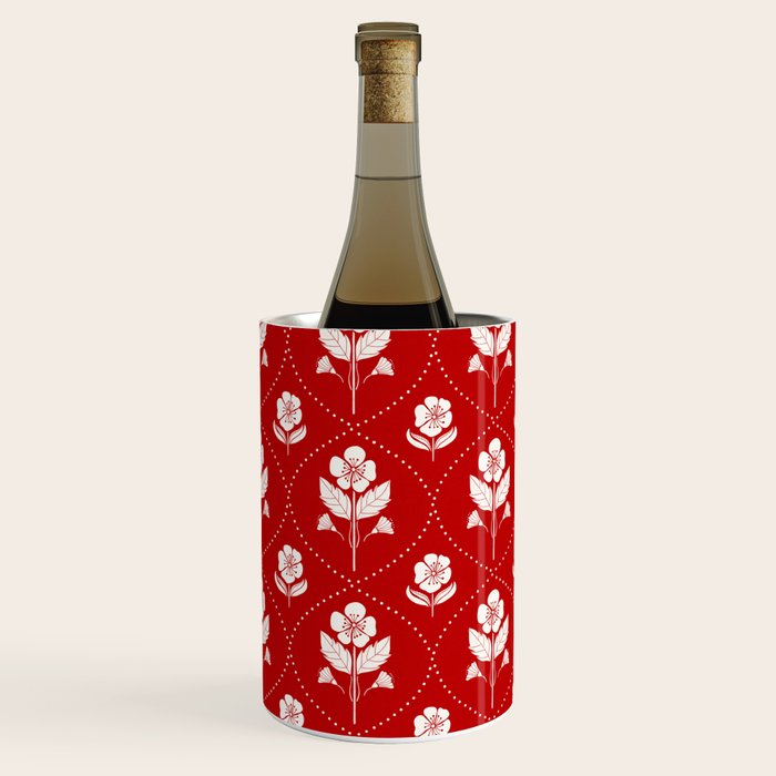 Hand-Drawn Nostalgic Floral Design in Bold Red Wine Chiller Gallery Image 1