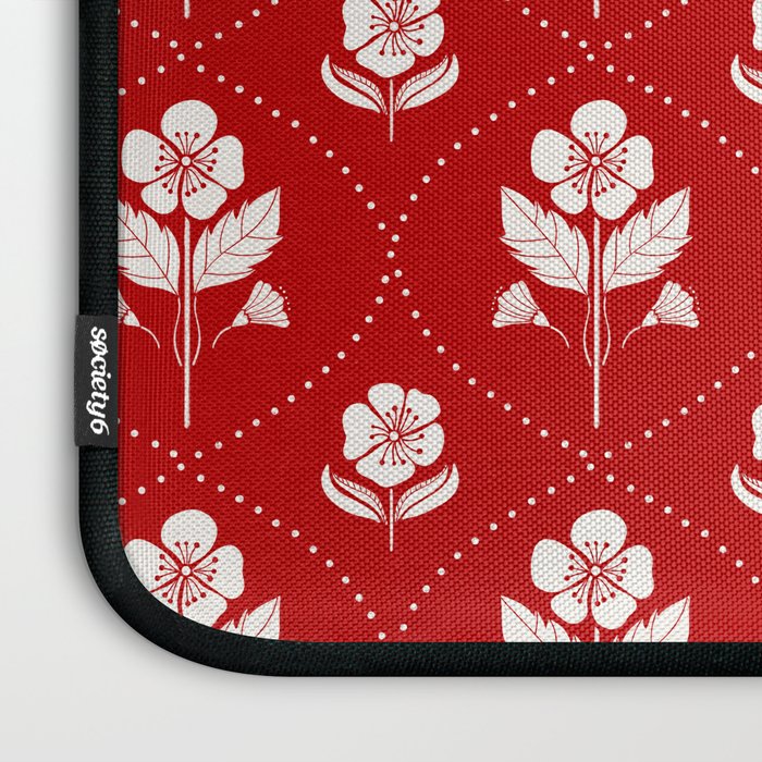 Hand-Drawn Nostalgic Floral Design in Bold Red Laptop Sleeve Gallery Image 3