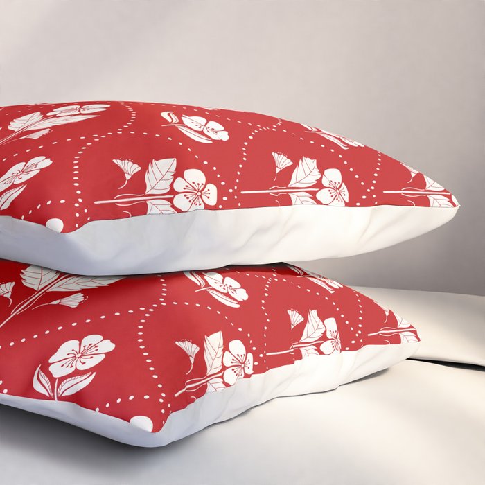 Hand-Drawn Nostalgic Floral Design in Bold Red Pillow Sham Gallery Image 3
